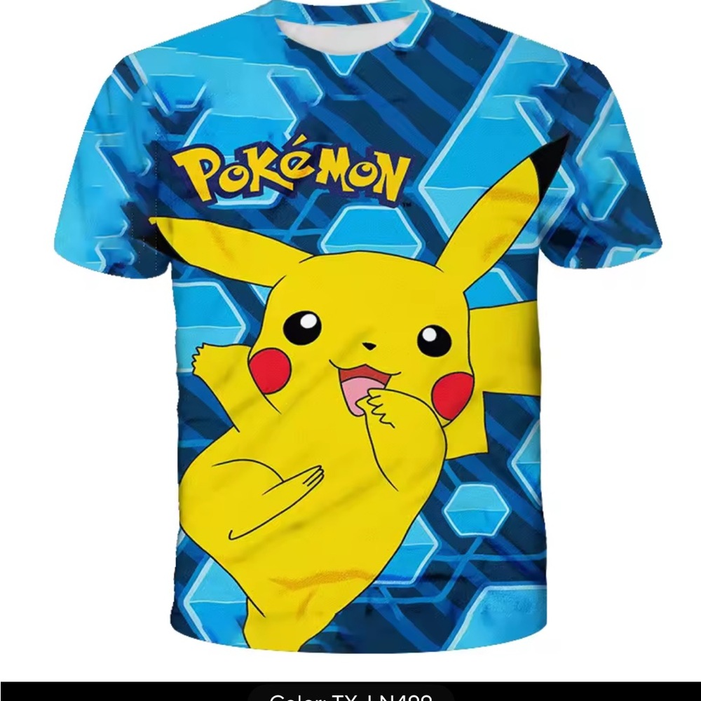 Blue Pokémon Pikachu Graphic T-Shirt